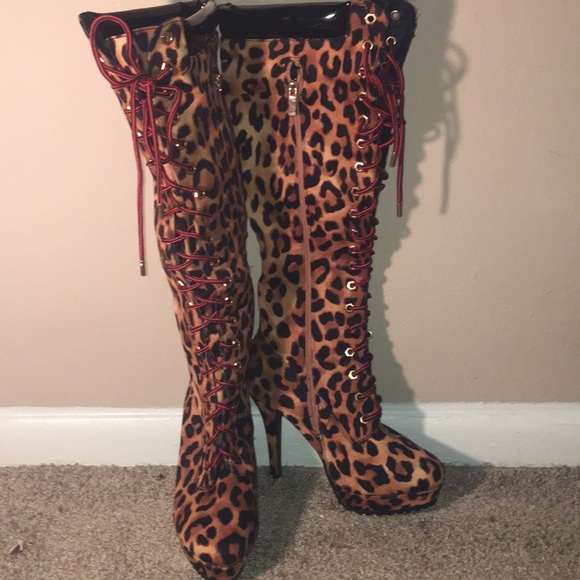 Over the Knee Leopard Print Boots - Picture 5 of 7